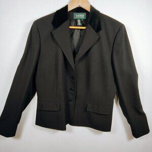 Lauren Ralph Lauren Women's Size 14 Black Blazer with Velvet Collar 100% Wool